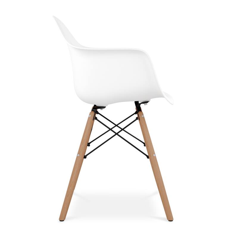 Blue And Natural Heavy Duty Plastic And Solid Wood Dining Arm Chair