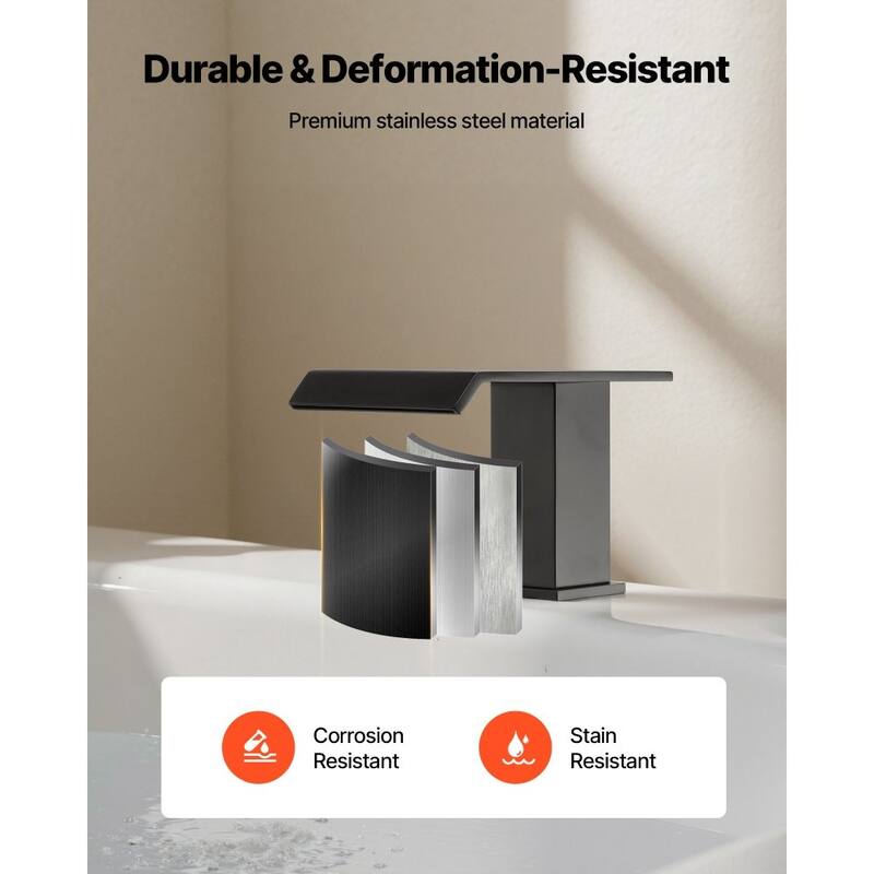 Matte Black Stainless Steel Roman Tub Faucet Set with Widespread 3-Hole and Deck Mount - 6.10” x 7.68” x 3.94”