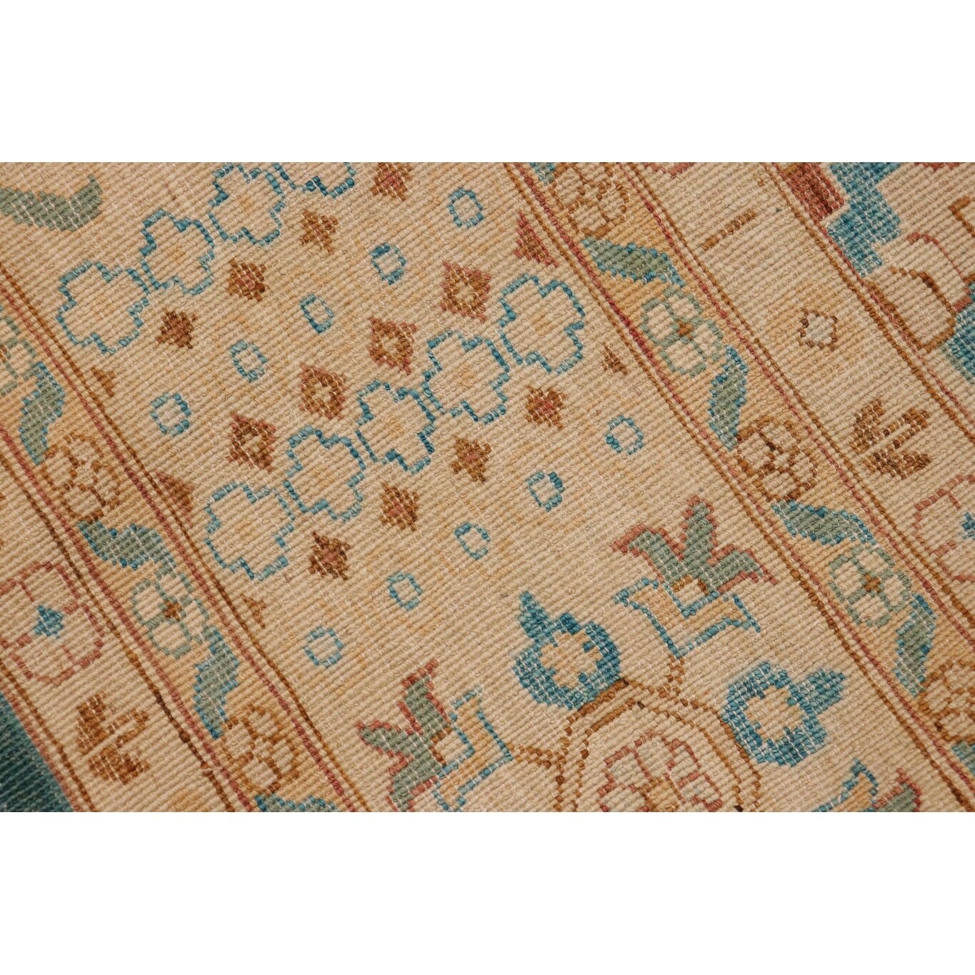 Shabby Chic Ziegler Lora Green Tan Hand-Knotted Wool Rug - 10'1