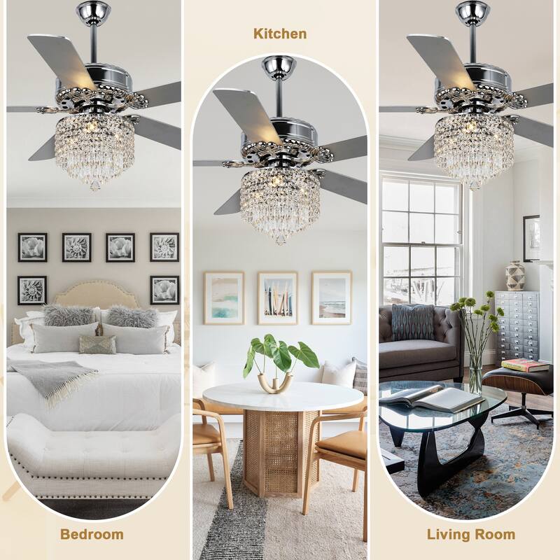 52" Modern Indoor Reversible Crystal Drum Ceiling Fan with Remote Control and Light Kit 6-speed DC Motor