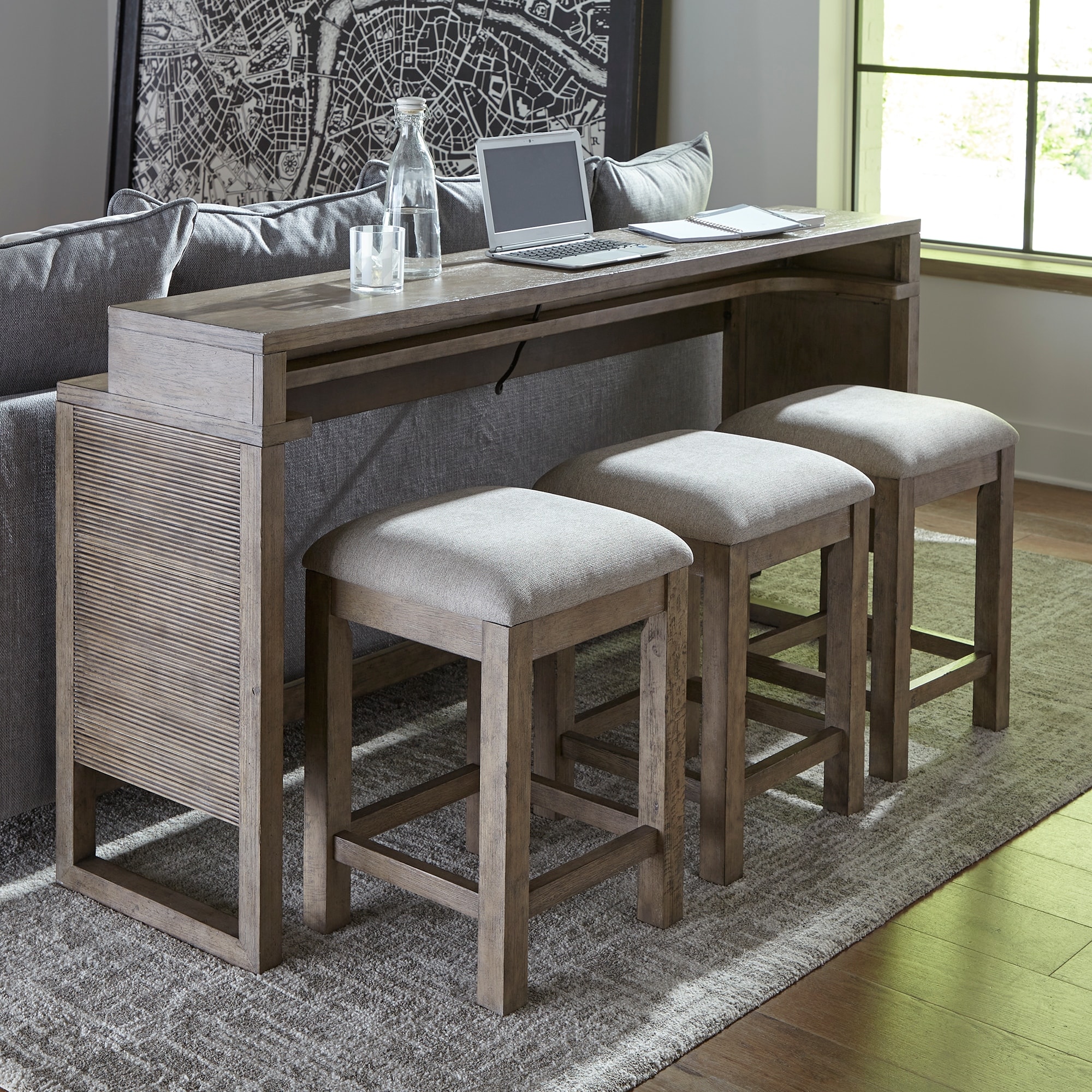 Console table with top bar stools