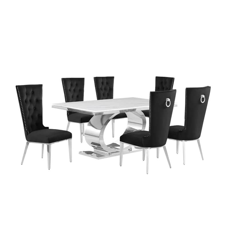 Best Quality Furniture D430/1-SC330-7 Dining Set with 68" White Marble Top