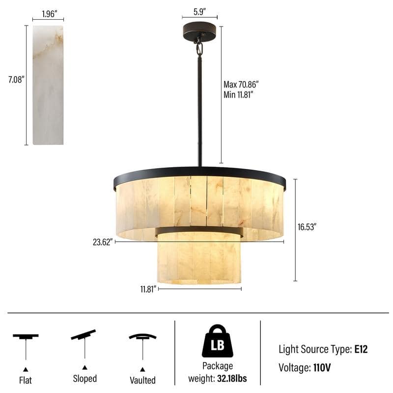 Elegant layered alabaster chandelier with natural stone panels