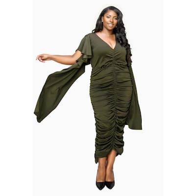 L I V D Women's Plus Size Nadia Ruched V Neck Dress