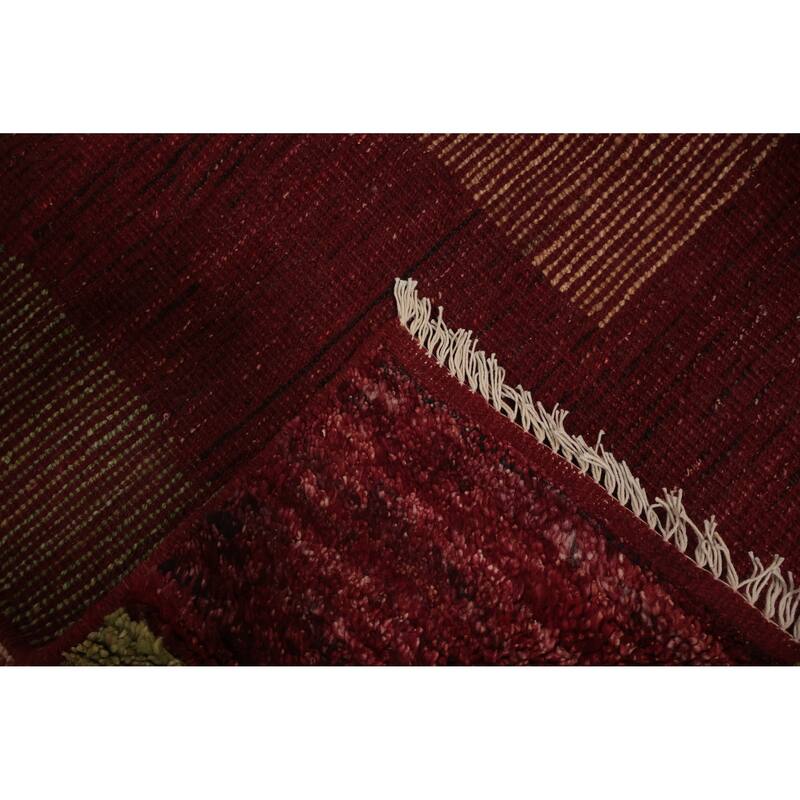 Hand Knotted Oriental 100% Wool Carpet Modern Tribal Red Moroccan Area Rug - 9' 2'' X 6' 6''