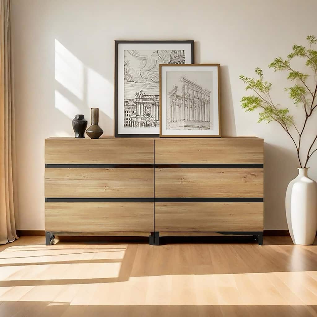 Dresser for Bedroom, Closet Organizers and Storage, Chest of Drawers with Metal Base, Modern Wood Dresser for Living Room