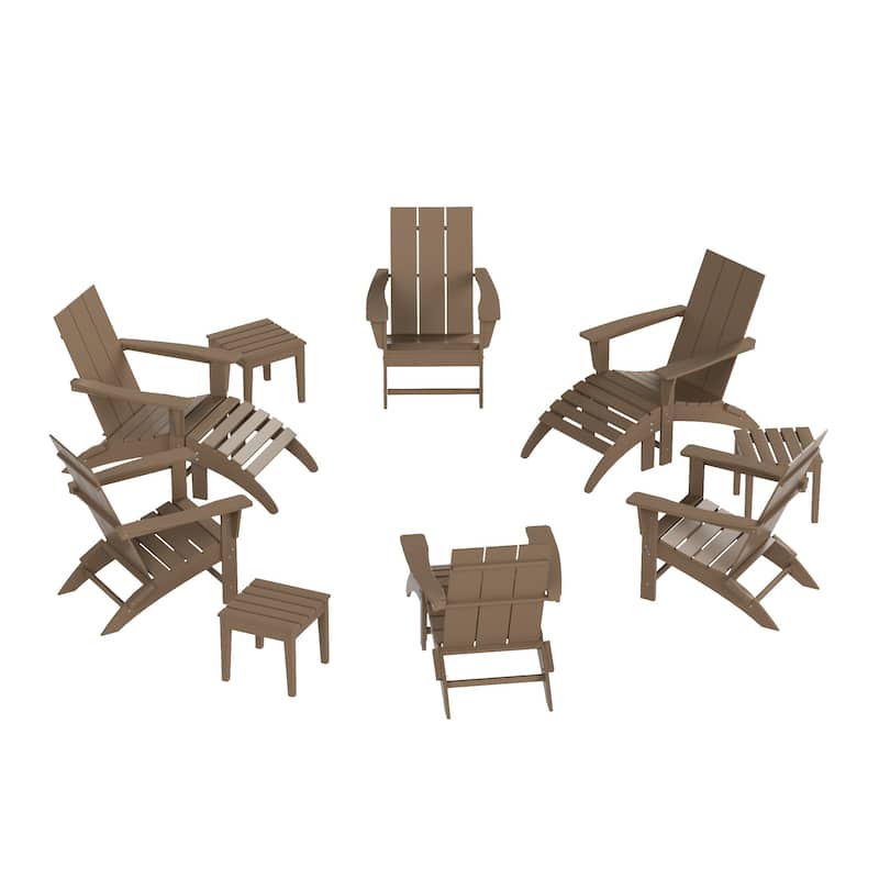 Shoreside Modern 12-Piece Folding Adirondack Chair With Ottoman And Side Table