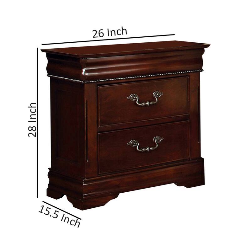 2 Drawer Wooden Nightstand with Hidden Top Drawer and Metal Handles, Brown