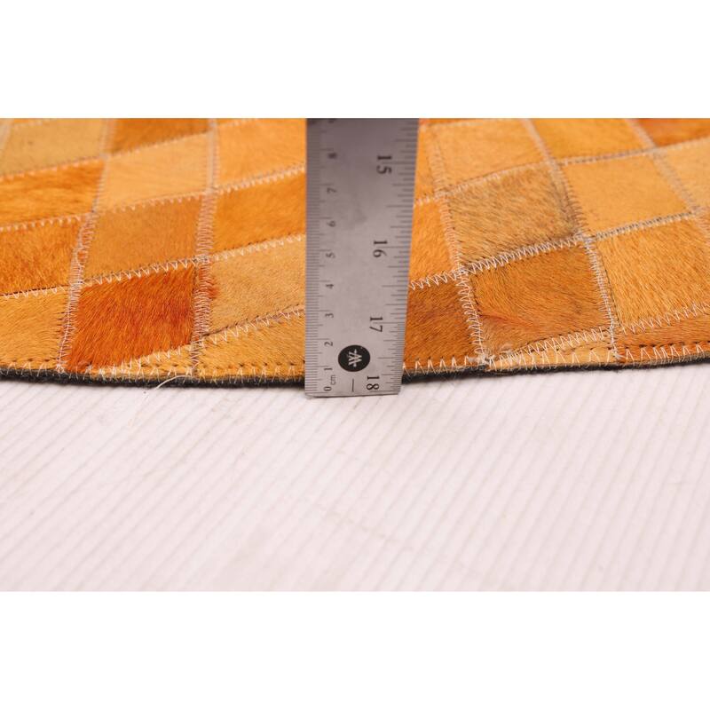 ECARPETGALLERY Handmade Cowhide Patchwork Orange Leather Rug - 7' x 7'