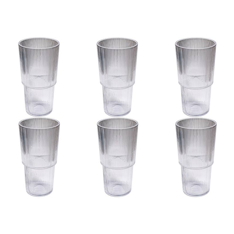Abode Homewares Fine Ribbed Acrylic Drinking Glass - Set of 6 - Clear - 22 oz