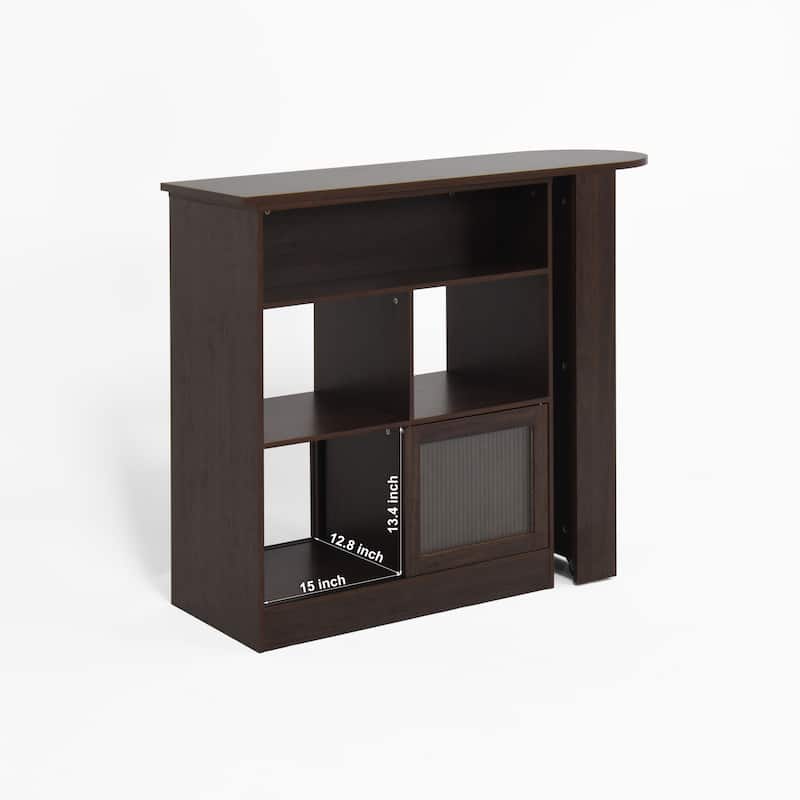 Multi-storage space Modern bar cabinet with swivel top with 2 glass door storage compartments for dining room