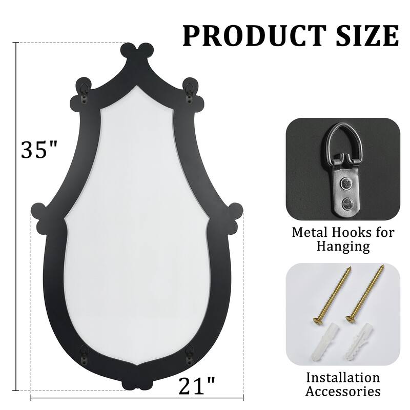 Vintage Black Wood Oval Wall Mirror