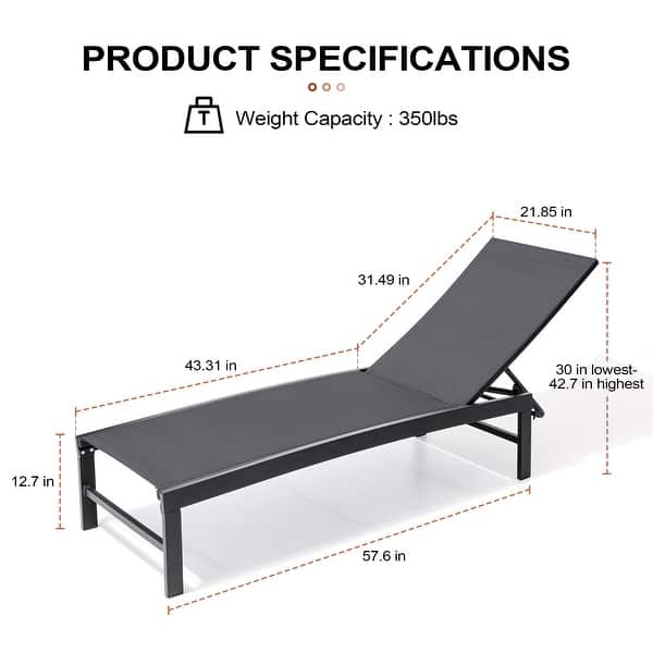 dimension image slide 0 of 8, Outdoor All-Weather Patio Chaise Lounge Chairs Sun Lounger with Adjustable Backrest