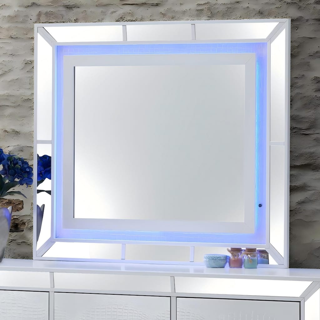 Roomfitters Hollywood Hills White LED Lit Dresser Mirror, Modern Mirrored Accent Mirror, High-Clarity Vanity Mirror
