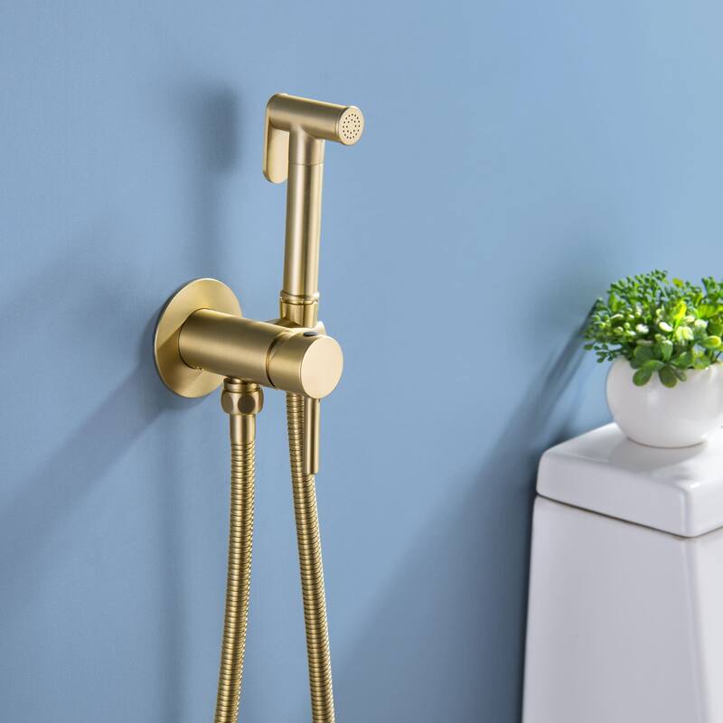 Handheld Bidet Sprayer Bidet Hand Held Sprayer for Toilet Shattaf Toilet Attachment With Mixer Valve - Brushed Gold