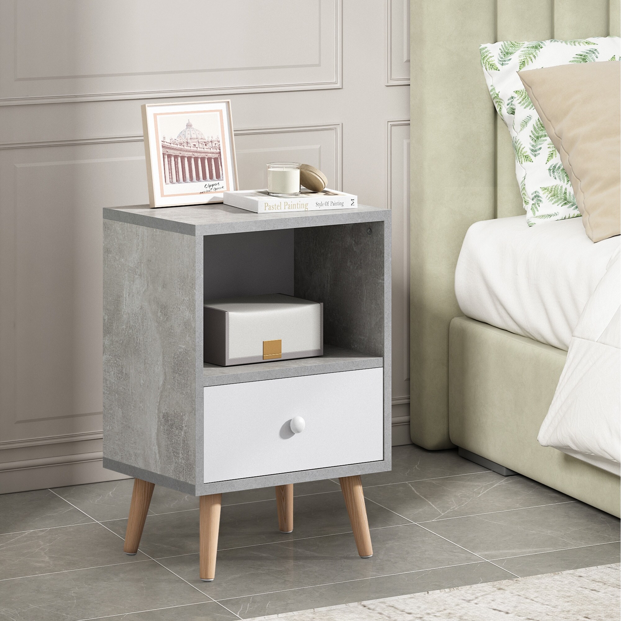 Mid-Century Wood Side Table Set of 2, with Drawer and Shelf, Modern End  Table Nightstand for Living Room Bedroom Office Overstock 37905242