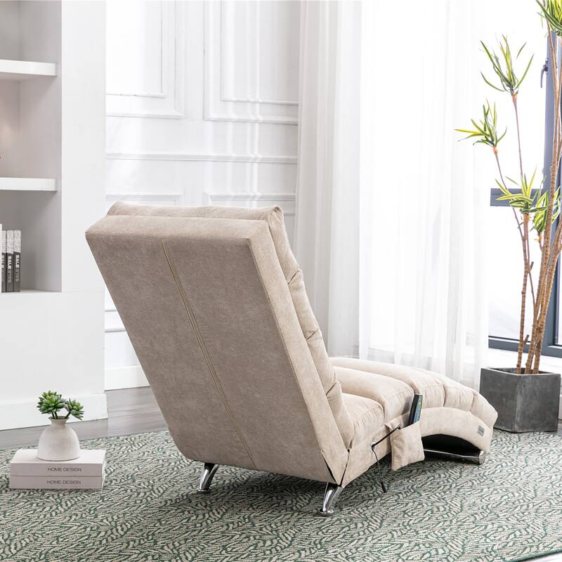 Luxury Upholstered Chaise Lounge Chair with Vibration for Relaxation, Fixed Back Fabric Leisure Recliner Sofa