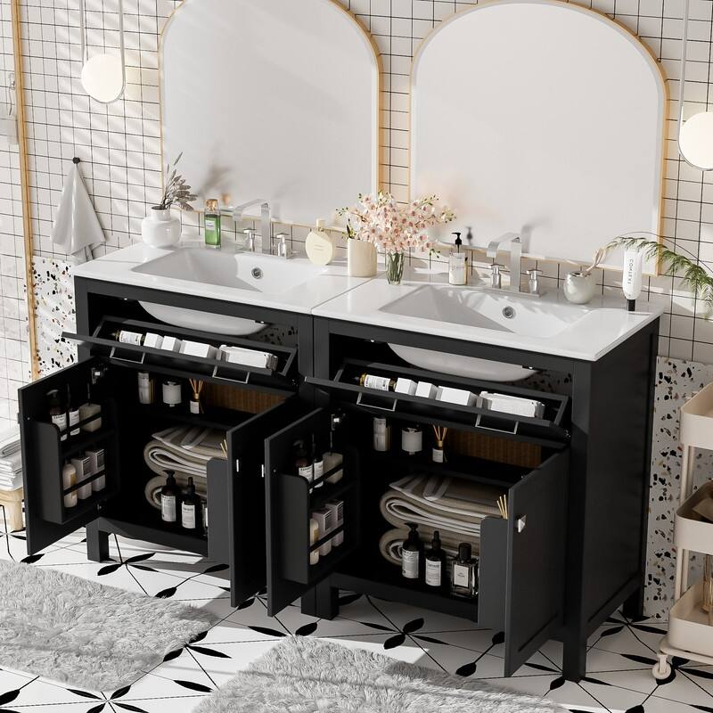 MEDUNJESS 30''/ 60'' Bathroom Vanity with Ceramic Sink, Bathroom Storage Cabinet