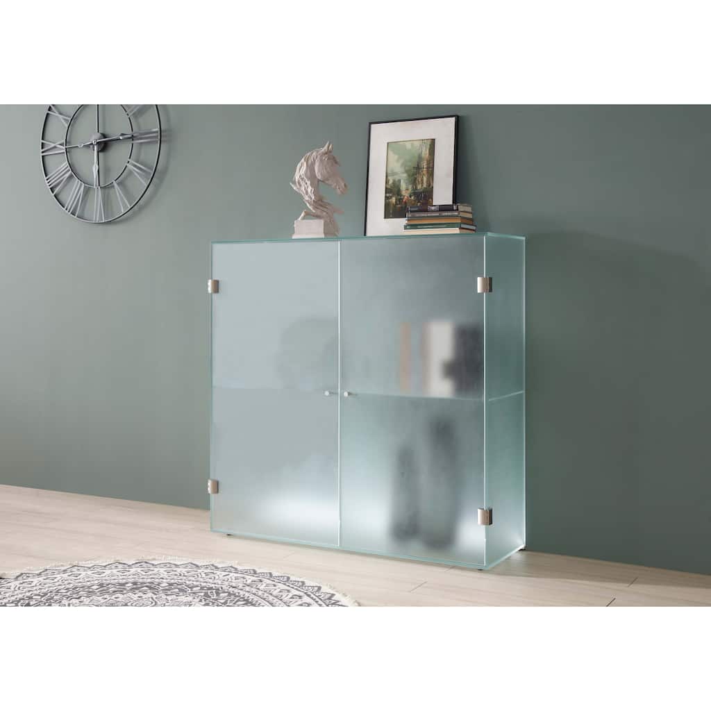 Somette Frosted Glass Cabinet with Doors, Shelves & LED Lights