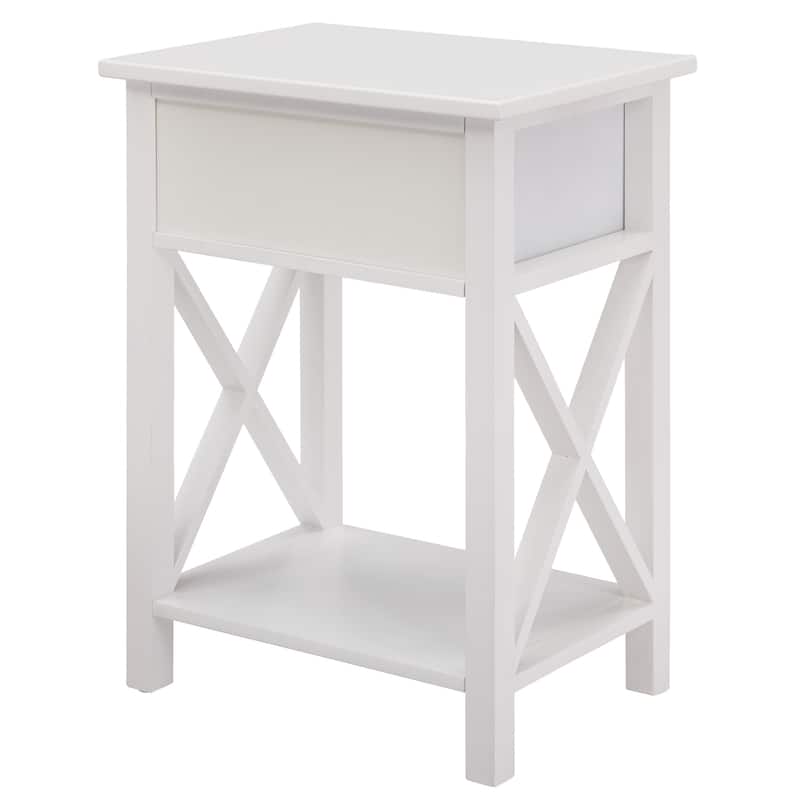 Space-Saving Wooden Side Table with Storage Drawer and Spacious Compartment