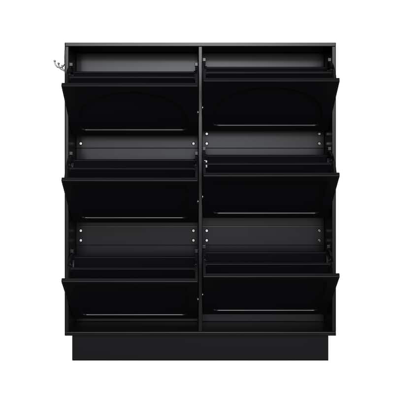 Narrow Shoe Cabinet with 6 Flip Drawers, Free-Standing Entryway Organizer, Shoe Rack with 3 Hooks & Adjustable Shelf