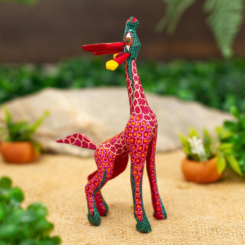 Novica Handmade Stargazing Giraffe In Red Wood Alebrije Sculpture