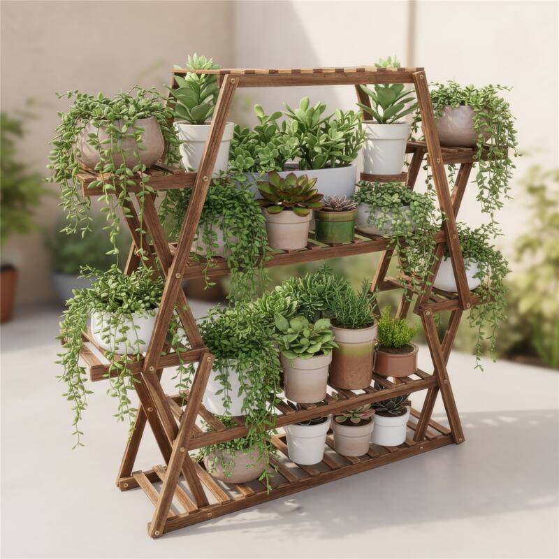 Tall Plant Stand 8 Tier 20-25 Potted Wood Flower Shelves Planter Rack - 37 x 10 x 42in