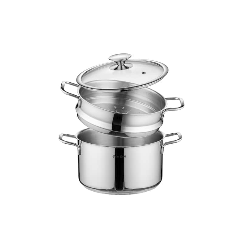 Prime Cook Stainless Steel 6.4 qt Stock / Steamer Set with Glass Lid