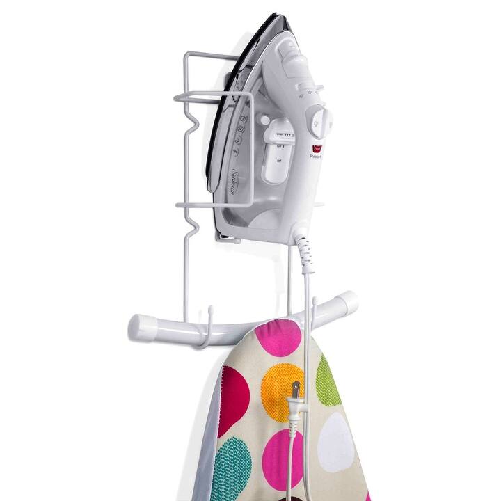 Home Basics Wall Mounted Vinyl Iron and Ironing Board Holder, White - White