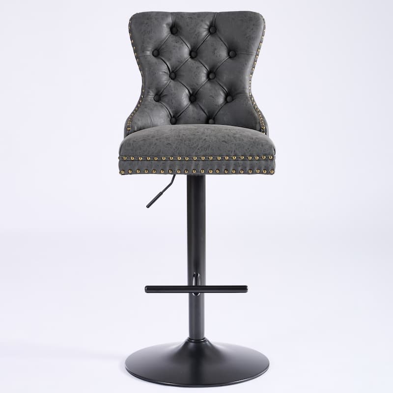 Swivel Bar Stools Set of 2, Adjustable Velvet Counter Height Barstools with High Back & Nailheads Trim for Bar, Kitchen Island