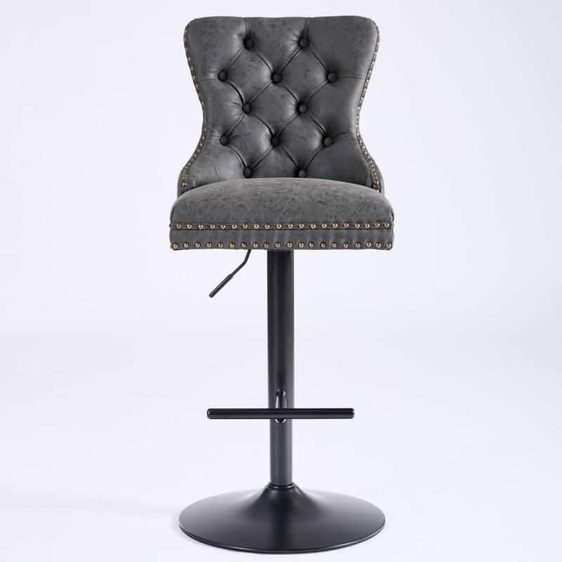 Swivel Barstools Set of 2 Adjusatble Bar Stools w/ Tufted and Footrest