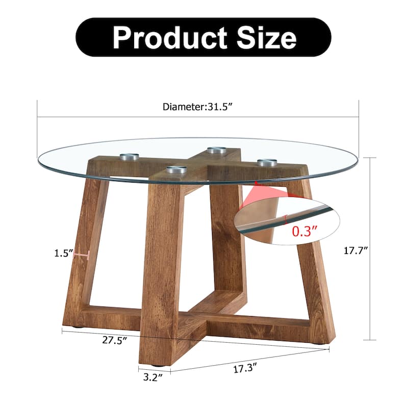 Modern Round Coffee Tables with Tempered Glass Tabletop