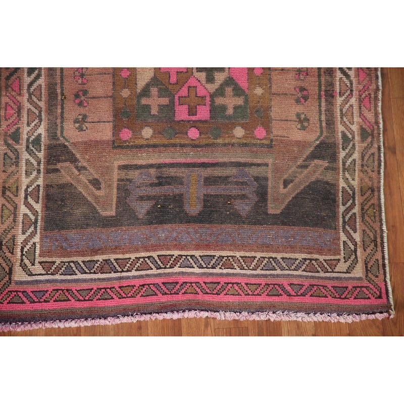 Ardebil Persian Vintage Runner Rug Handmade Wool Carpet - 3'7" x 13'4"