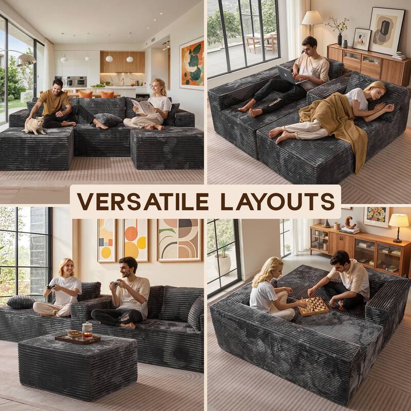 OVIOS All-Foam Cloud L-Shaped Lounger Sofa​ ​​With Ottoman​