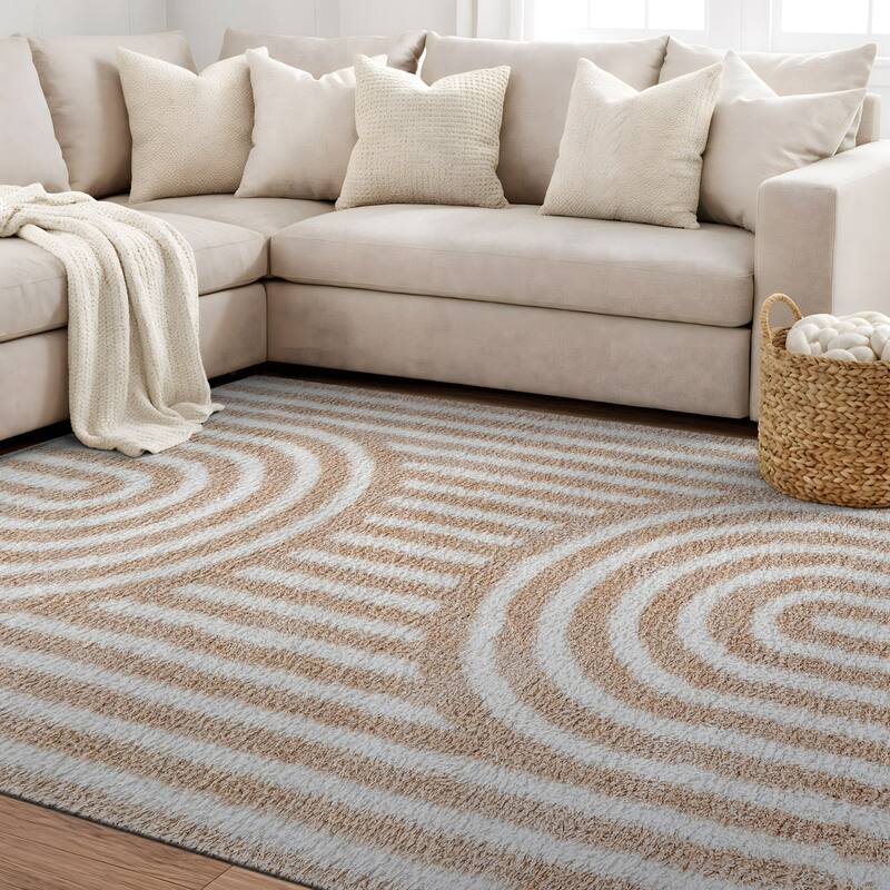 Abstract Arch Shag Rug - Medium Pile, Durable & Easy to Clean - Anthracite Dark Gray