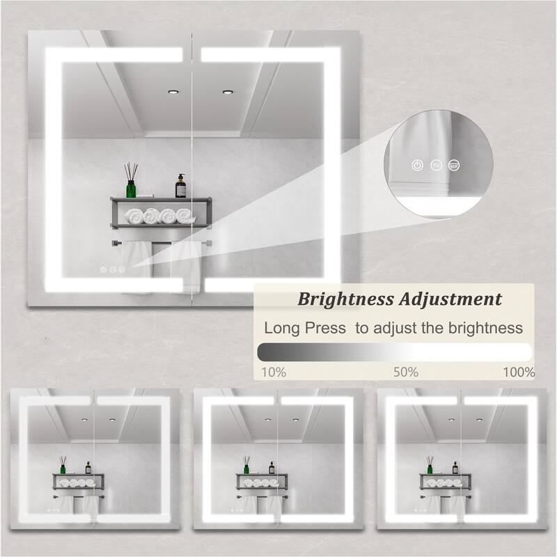 36" Surface Mount Aluminum Medicine Cabinet with Double Door, Mirror and LED Lights