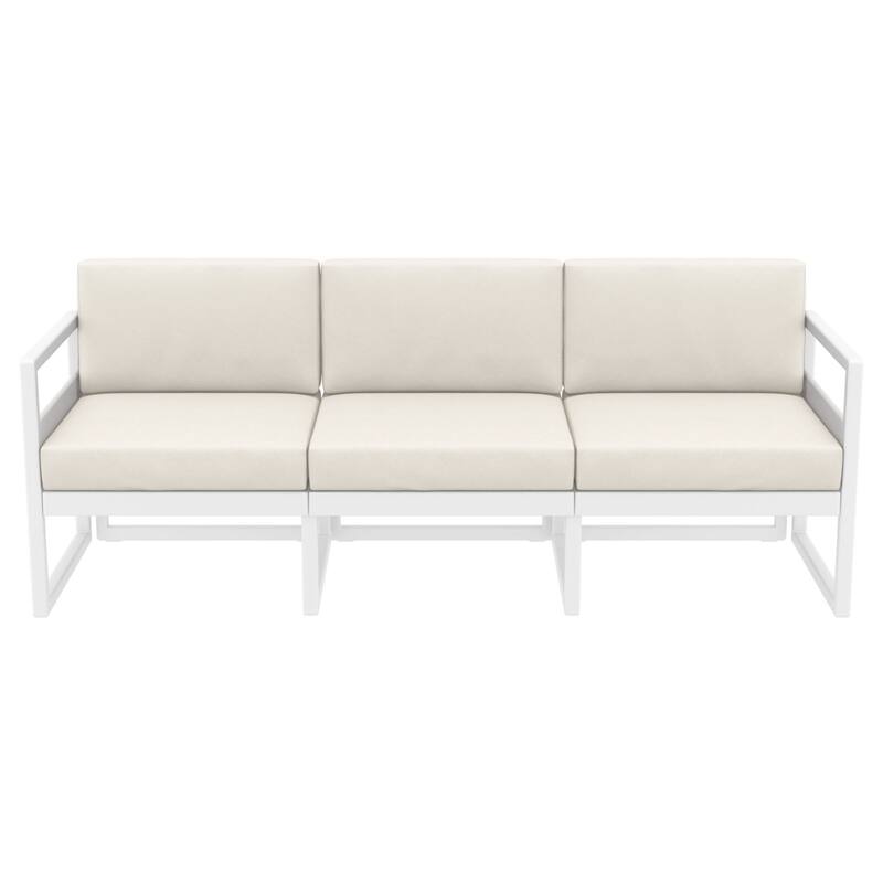 79" White Outdoor Patio Sofa with Sunbrella Natural Beige Cushion