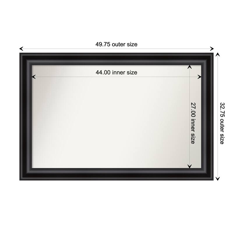 Grand Black Framed Non-Beveled Custom Wall Mirror, Bathroom Vanity Mirror - Outer Size: 49.75 x 32.75