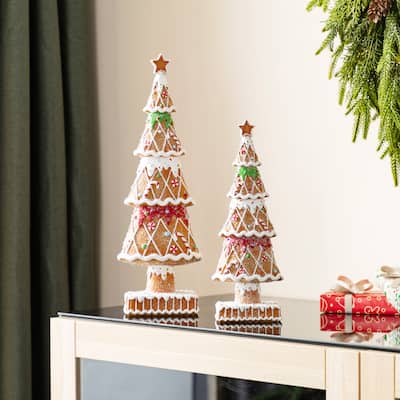 Glitzhome Set of 2 Resin Christmas Tree Table Decor