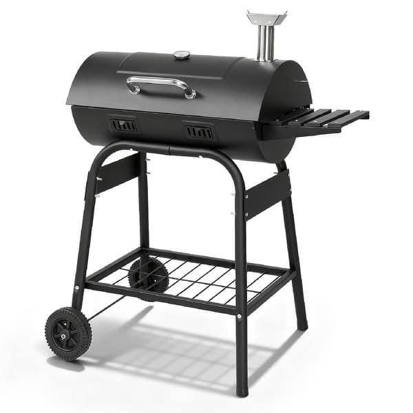 slide 2 of 7, Charcoal BBQ Grill With Side Shelf And 2 Wheels For Patio Porch Picnic - N/A Black