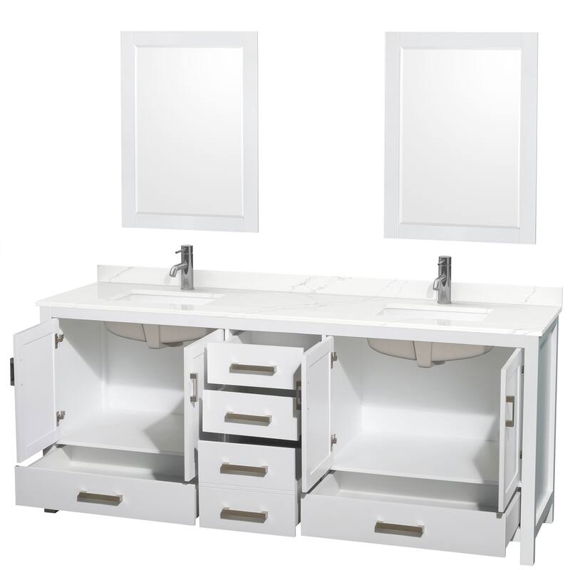 Sheffield 80-inch Double Vanity,Single Hole Quartz Top,24-inch Mirrors