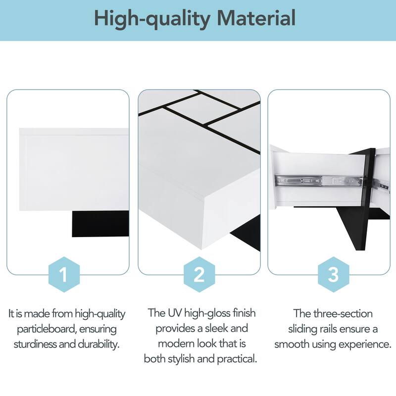 High-gloss Extendable Coffee Table with 4 Hidden Storage Compartments