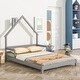 preview thumbnail 28 of 52, Pine Wood House-Shaped Headboard Floor Bed with Handrails and slats for Bedroom Full - Grey