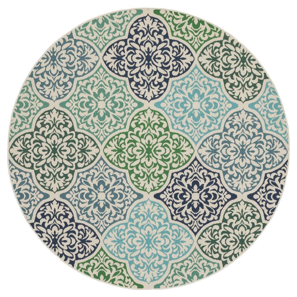 Miramar Moroccan Medallions Blue/ Green Indoor/Outdoor Area Rug-
