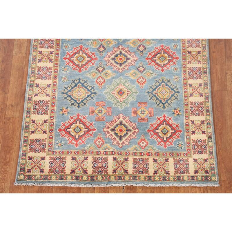 Light Blue Traditional / Geometric Kazak Rug Handmade Wool Carpet - 3'11"x 5'10"