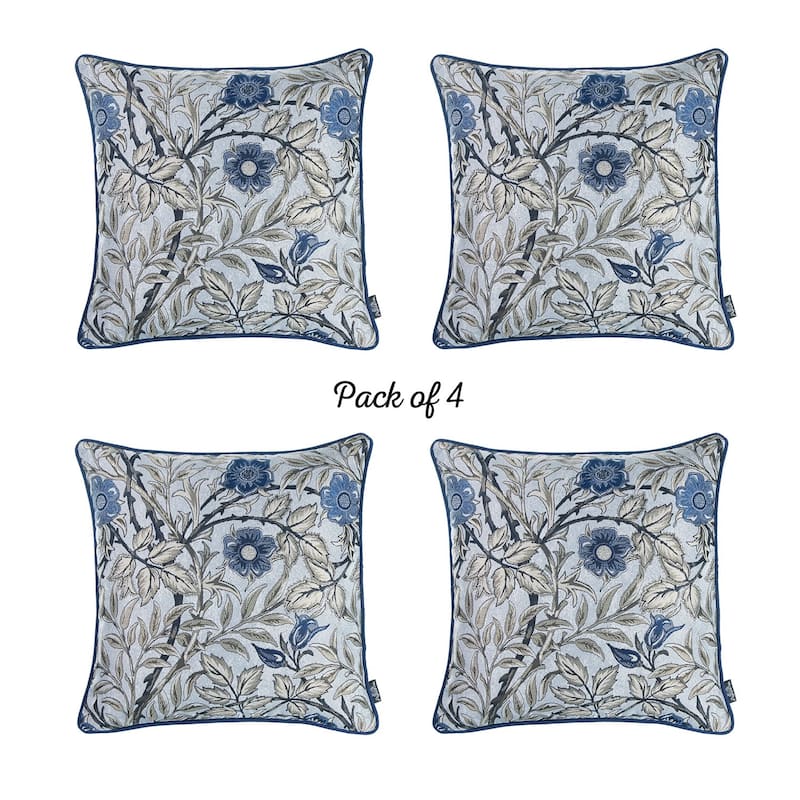 Lisdale Blue Leaf Jacquard Throw Pillow Covers (Set of 4)
