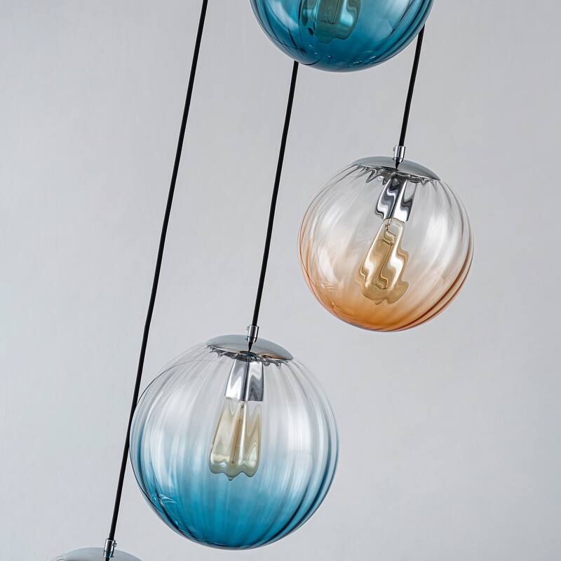 Modern 5-Light Cluster Glass Globe Pendant Light with Gradient Shades - Silver
