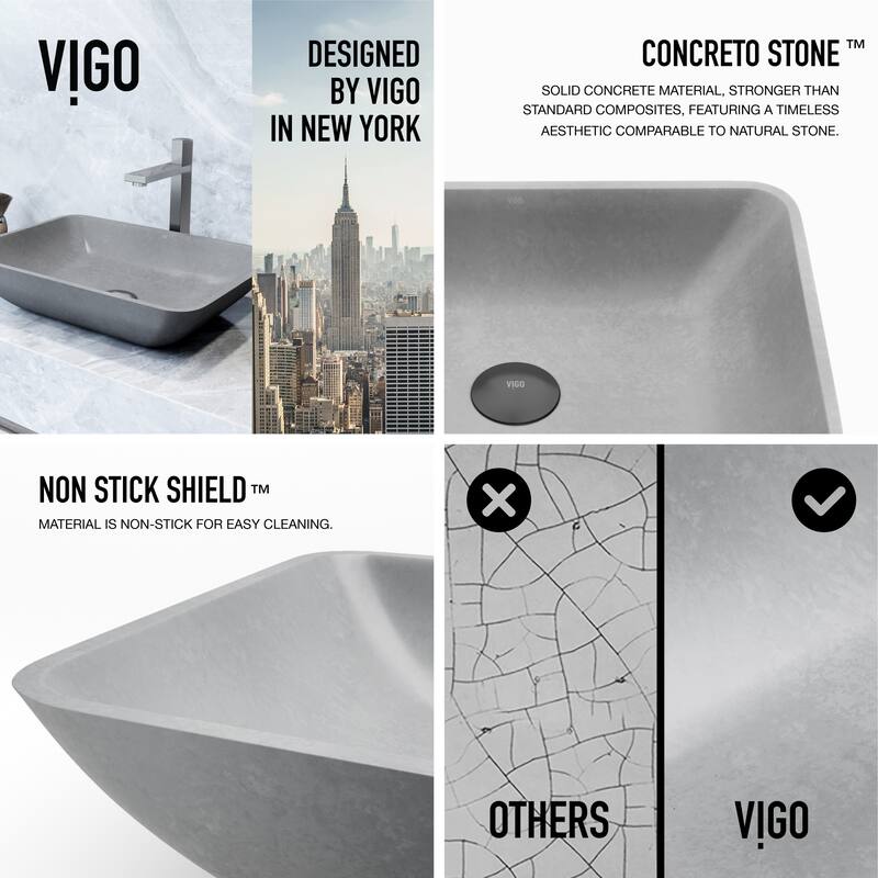 VIGO Duomo 18"L x 13"W Concrete Vessel Sink and Nova 10"H Faucet Set