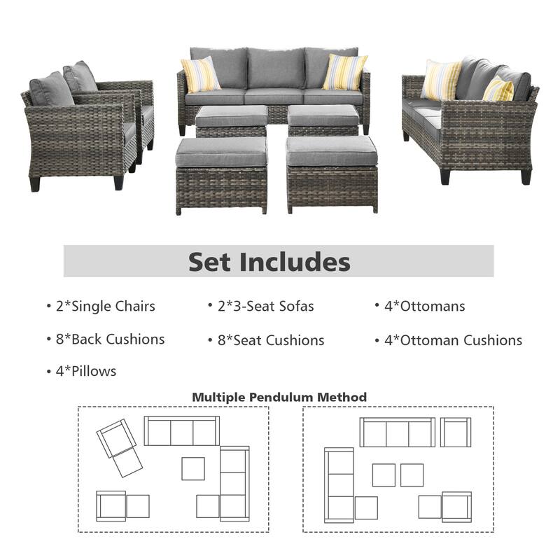 OVIOS 8-piece Patio Wicker Outdoor High-back Sectional Furniture Set