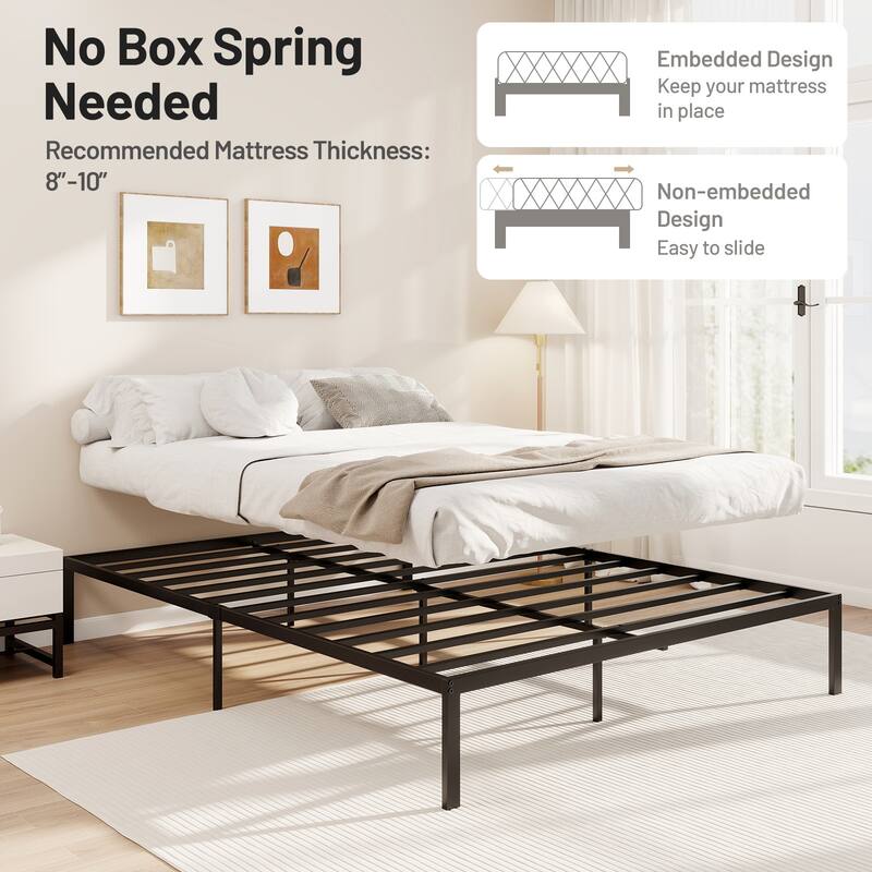 Gymax Queen Size Metal Bed Frame Heavy Duty Support Slats Mattress